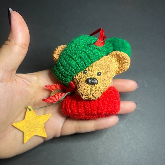 VTG Lot of 3 Ceramic & Wooden Bear Stocking & Riding Horse Christmas Ornaments - Picture 6 of 10